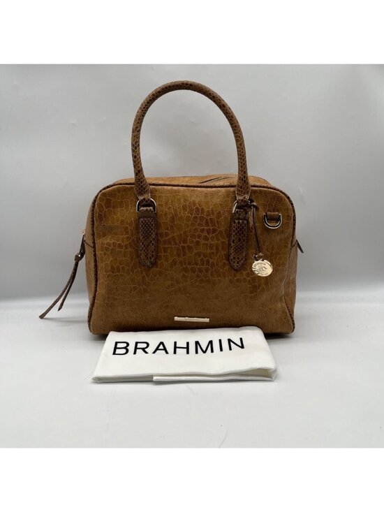 Brahim Brown Embossed Leather Shoulder Bag